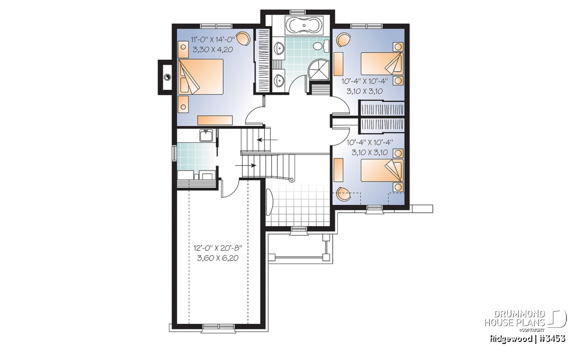 2nd level - Beautiful 3 bedroom European home plan with garage and bonus space  - Ridgewood