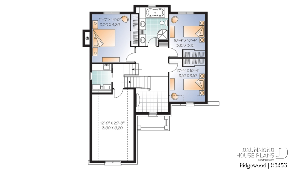 2nd level - Beautiful 3 bedroom European home plan with garage and bonus space  - Ridgewood