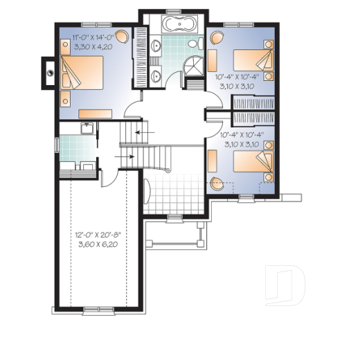 2nd level - Beautiful 3 bedroom European home plan with garage and bonus space  - Ridgewood