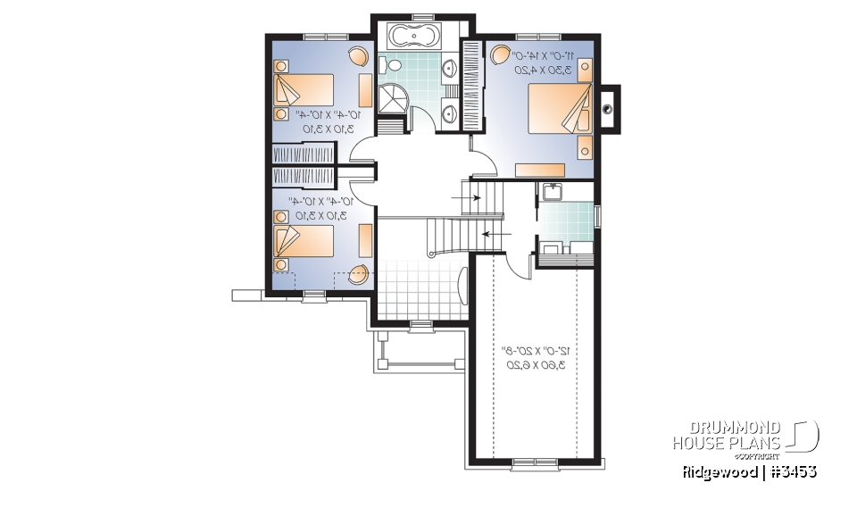 2nd level - Beautiful 3 bedroom European home plan with garage and bonus space  - Ridgewood