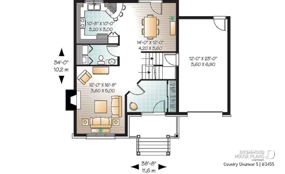 1st level - Manor style 3 bedroom house plan, large foyer, garage with large bonus room above - Country Charmer 5