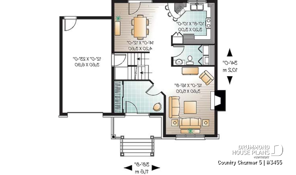 1st level - Manor style 3 bedroom house plan, large foyer, garage with large bonus room above - Country Charmer 5