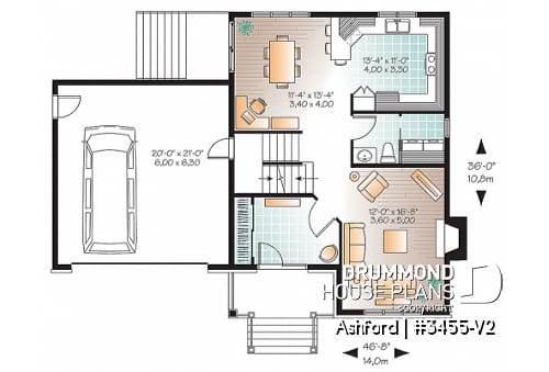 1st level - Budget friendly mountain style house plan, 3 bedrooms, unfinished daylight basement, laundry on main floor - Ashford