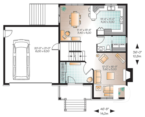 1st level - Budget friendly mountain style house plan, 3 bedrooms, unfinished daylight basement, laundry on main floor - Ashford