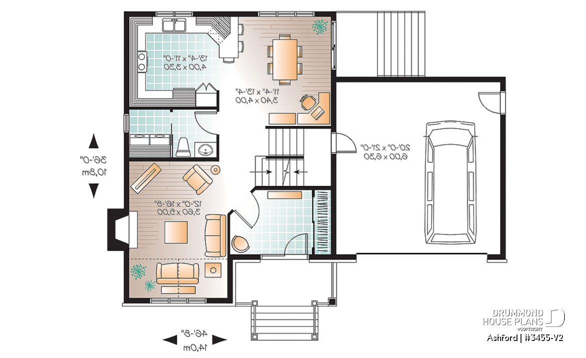 1st level - Budget friendly mountain style house plan, 3 bedrooms, unfinished daylight basement, laundry on main floor - Ashford