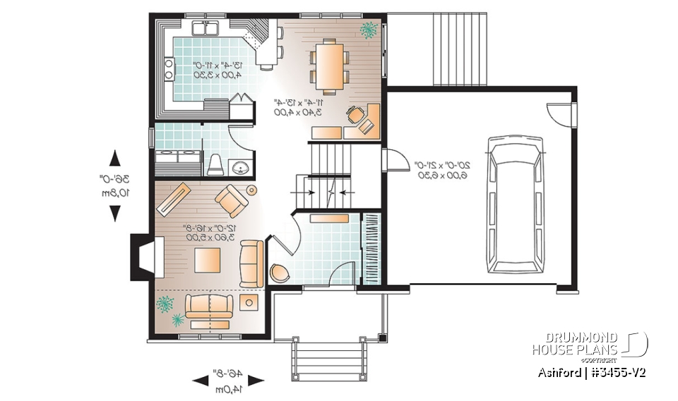 1st level - Budget friendly mountain style house plan, 3 bedrooms, unfinished daylight basement, laundry on main floor - Ashford