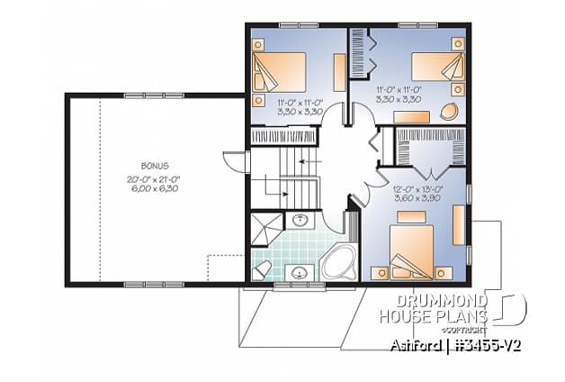 2nd level - Budget friendly mountain style house plan, 3 bedrooms, unfinished daylight basement, laundry on main floor - Ashford