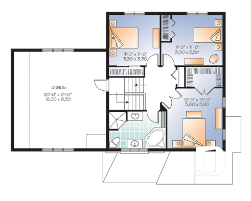 2nd level - Budget friendly mountain style house plan, 3 bedrooms, unfinished daylight basement, laundry on main floor - Ashford