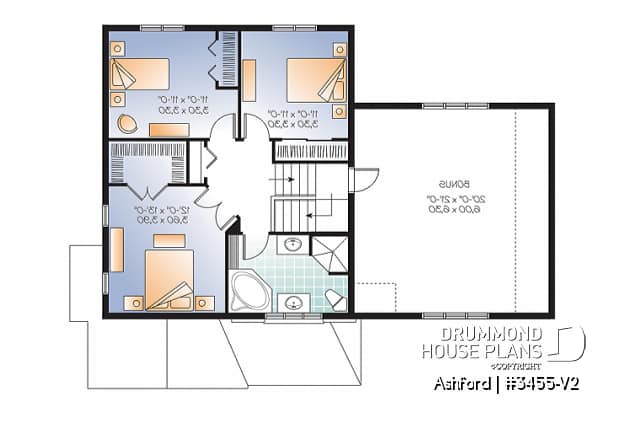 2nd level - Budget friendly mountain style house plan, 3 bedrooms, unfinished daylight basement, laundry on main floor - Ashford