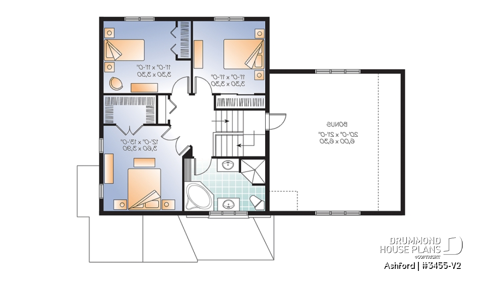2nd level - Budget friendly mountain style house plan, 3 bedrooms, unfinished daylight basement, laundry on main floor - Ashford