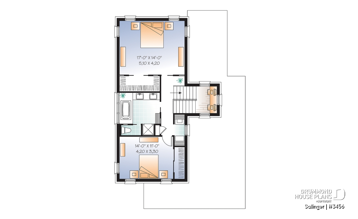 2nd level - Striking 2 bedroom contemporary house plan with garage, large family room with fireplace - Sallinger