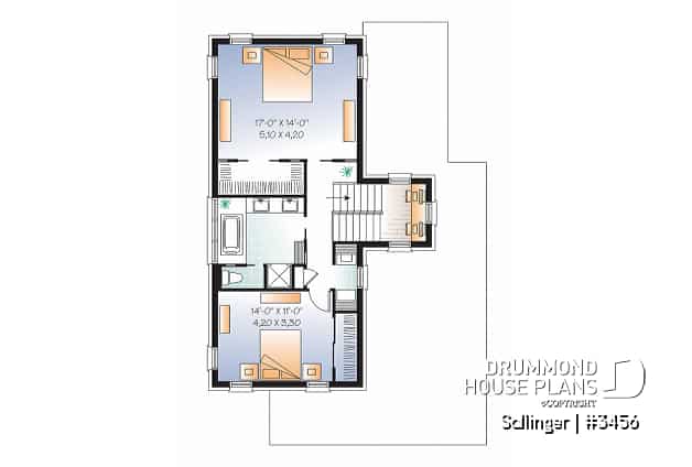2nd level - Striking 2 bedroom contemporary house plan with garage, large family room with fireplace - Sallinger