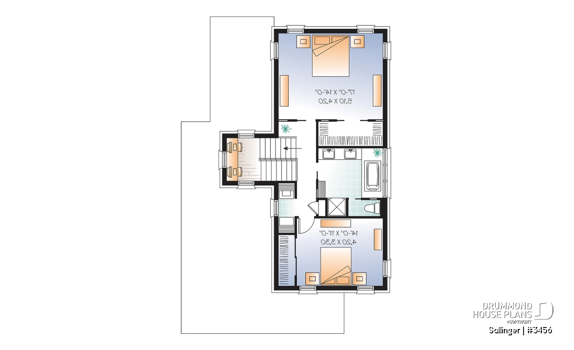 2nd level - Striking 2 bedroom contemporary house plan with garage, large family room with fireplace - Sallinger