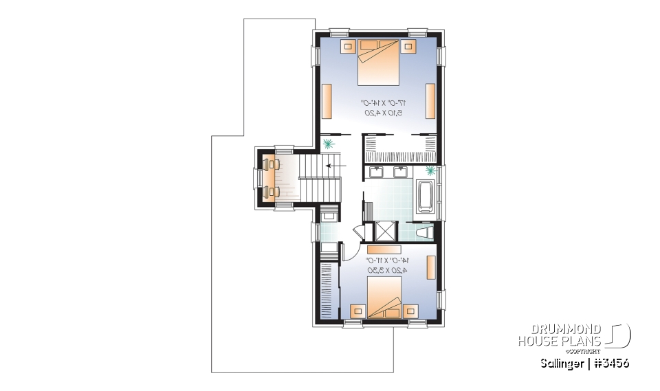 2nd level - Striking 2 bedroom contemporary house plan with garage, large family room with fireplace - Sallinger