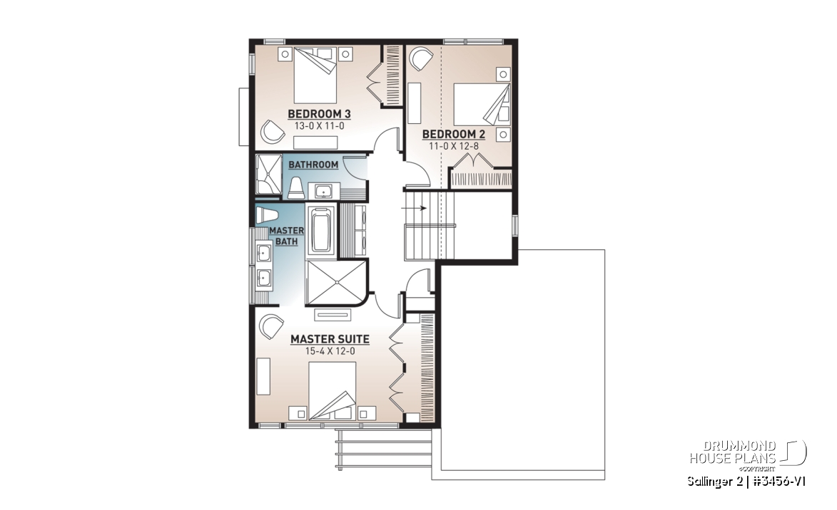 2nd level - Striking 3 bedroom contemporary house plan with home office, open floor plan with fireplace and garage - Sallinger 2