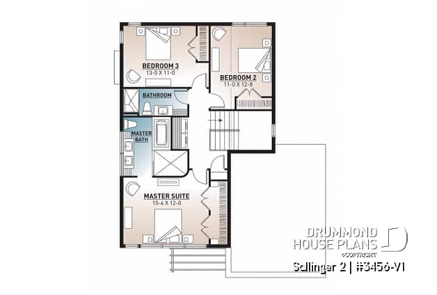 2nd level - Striking 3 bedroom contemporary house plan with home office, open floor plan with fireplace and garage - Sallinger 2