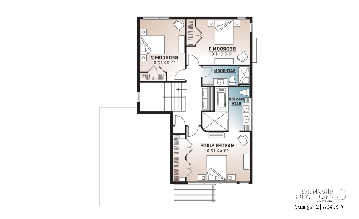 2nd level - Striking 3 bedroom contemporary house plan with home office, open floor plan with fireplace and garage - Sallinger 2