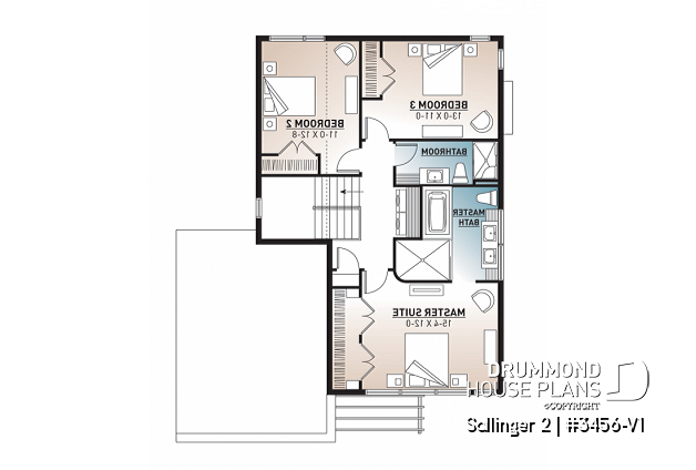 2nd level - Striking 3 bedroom contemporary house plan with home office, open floor plan with fireplace and garage - Sallinger 2