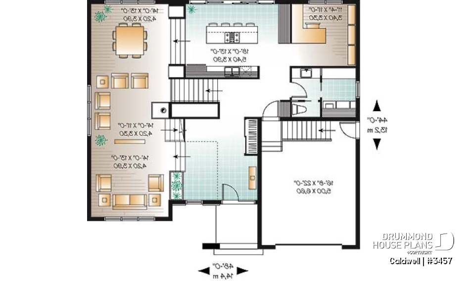 1st level - Cube-shaped house plan, 4bedrooms 3 bathrooms, open floor plan, kitchen island, home office, media room - Caldwell