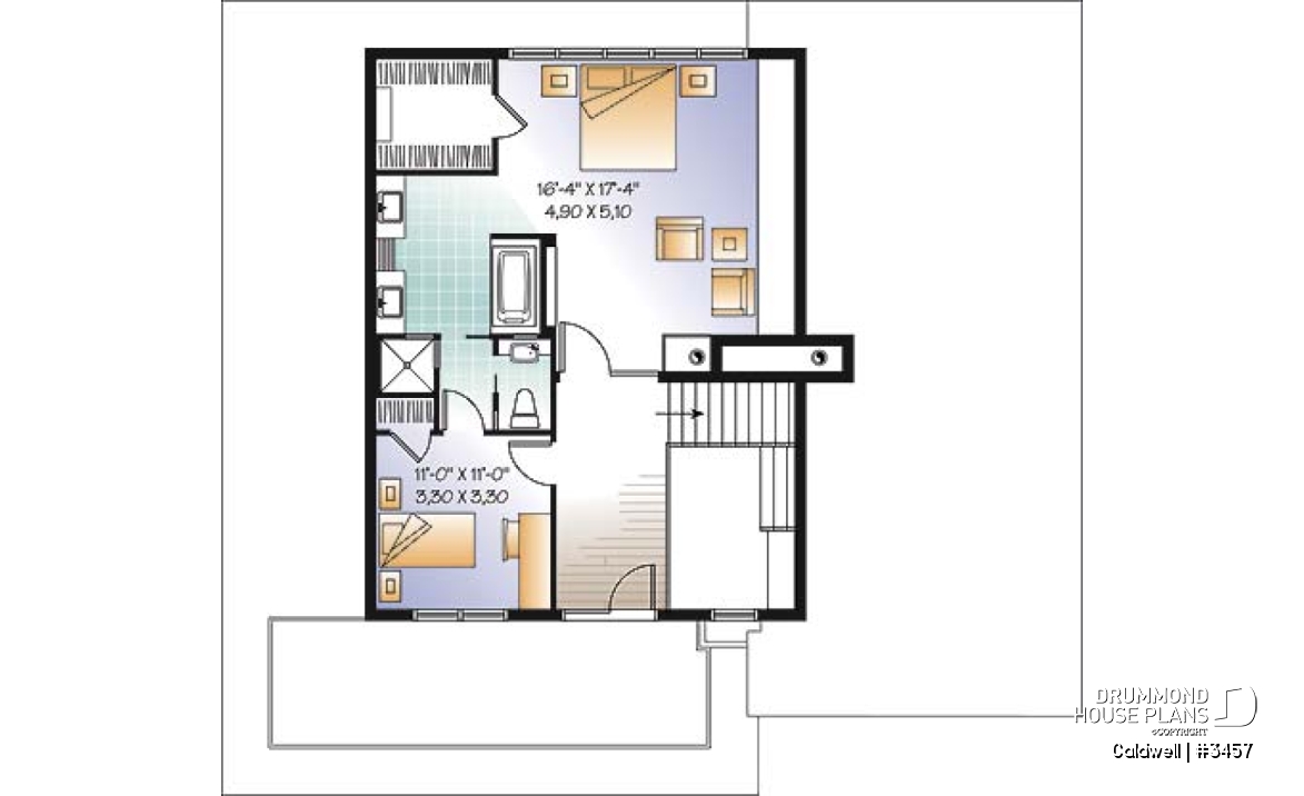2nd level - Cube-shaped house plan, 4bedrooms 3 bathrooms, open floor plan, kitchen island, home office, media room - Caldwell