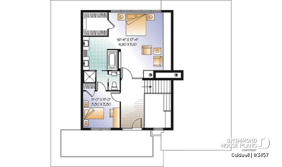 2nd level - Cube-shaped house plan, 4bedrooms 3 bathrooms, open floor plan, kitchen island, home office, media room - Caldwell