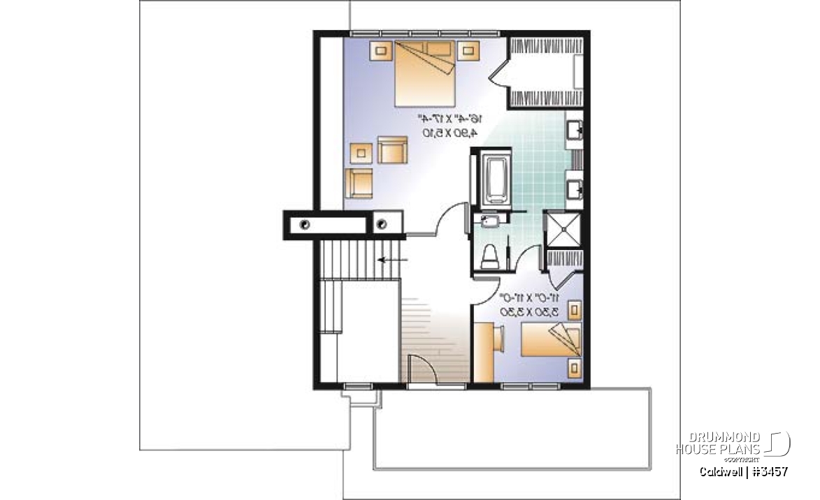 2nd level - Cube-shaped house plan, 4bedrooms 3 bathrooms, open floor plan, kitchen island, home office, media room - Caldwell