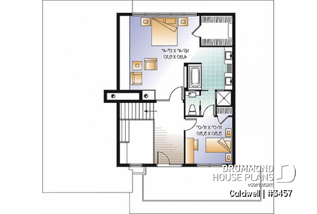 2nd level - Cube-shaped house plan, 4bedrooms 3 bathrooms, open floor plan, kitchen island, home office, media room - Caldwell