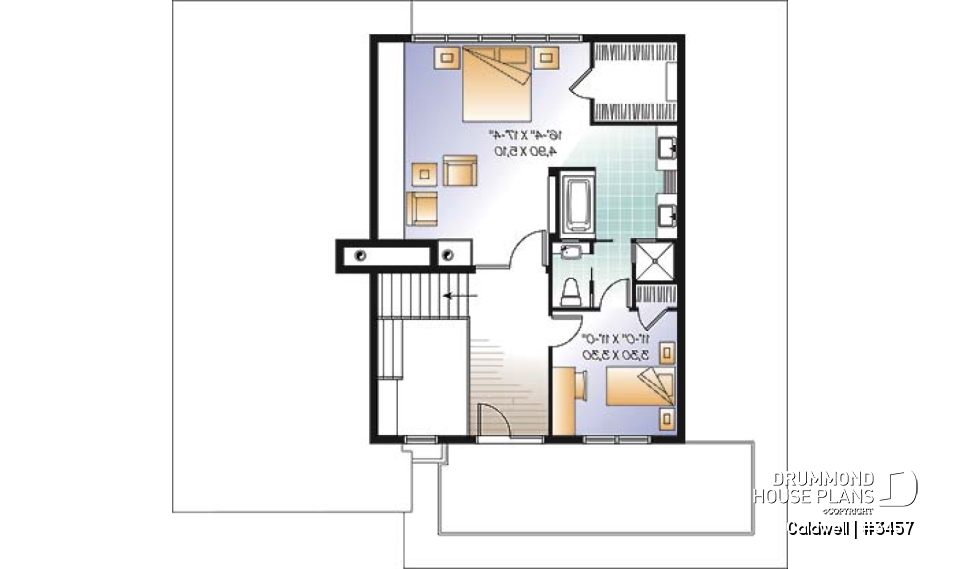 2nd level - Cube-shaped house plan, 4bedrooms 3 bathrooms, open floor plan, kitchen island, home office, media room - Caldwell