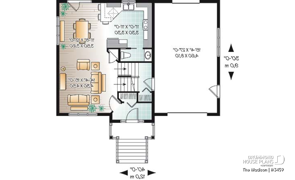1st level - Modern rustic 4 to 5 bedrooms house plan, laundry on second floor, garage, master suite, open concept - The Madison