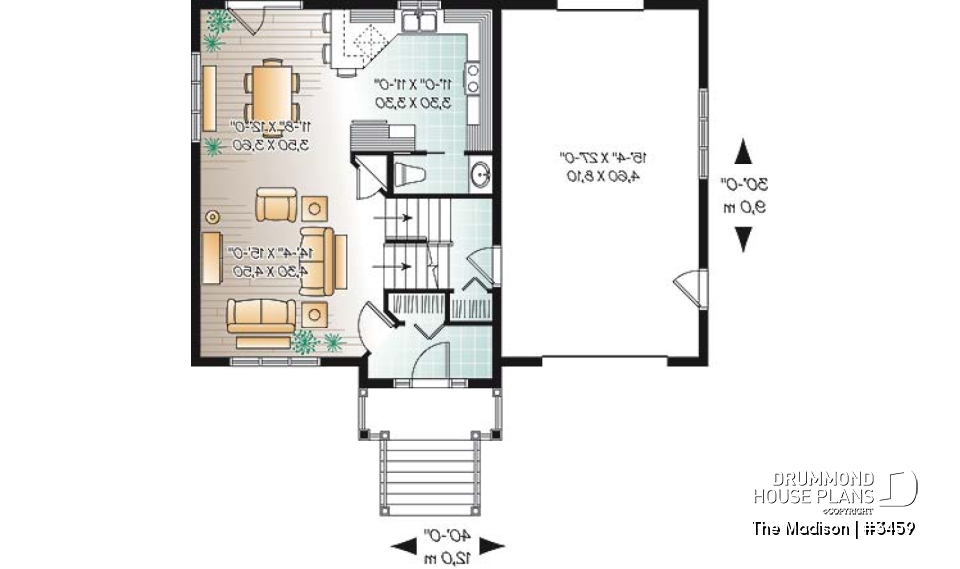 1st level - Modern rustic 4 to 5 bedrooms house plan, laundry on second floor, garage, master suite, open concept - The Madison