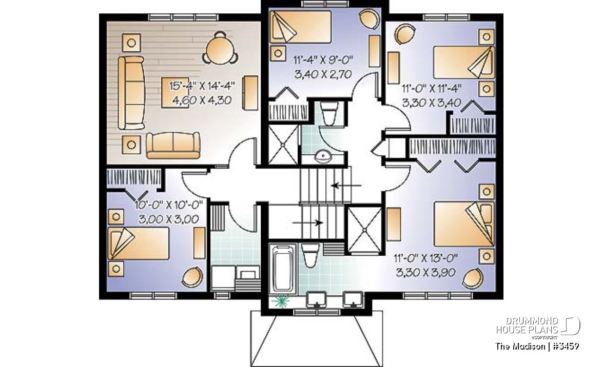2nd level - Modern rustic 4 to 5 bedrooms house plan, laundry on second floor, garage, master suite, open concept - The Madison