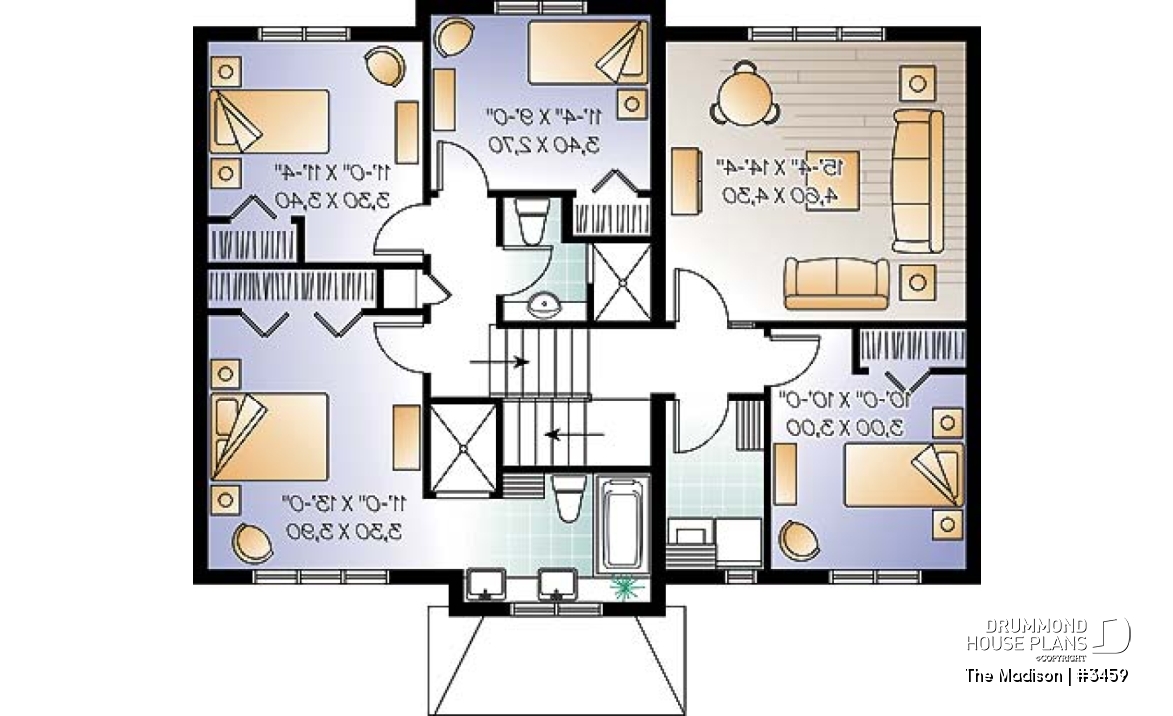 2nd level - Modern rustic 4 to 5 bedrooms house plan, laundry on second floor, garage, master suite, open concept - The Madison