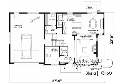 1st level - Spacious house plan, 4+ bedrooms, large garage, office, master suite, optional finished basement ($) - Gloria