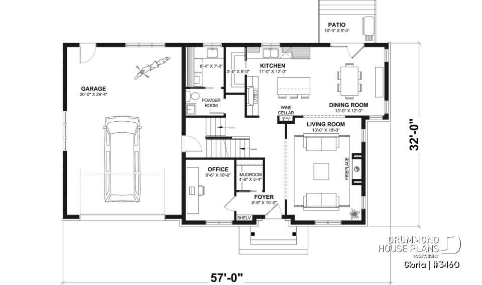 1st level - Spacious house plan, 4+ bedrooms, large garage, office, master suite, optional finished basement ($) - Gloria
