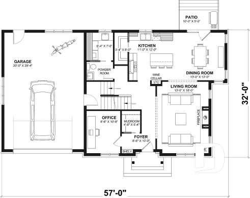 1st level - Spacious house plan, 4+ bedrooms, large garage, office, master suite, optional finished basement ($) - Gloria