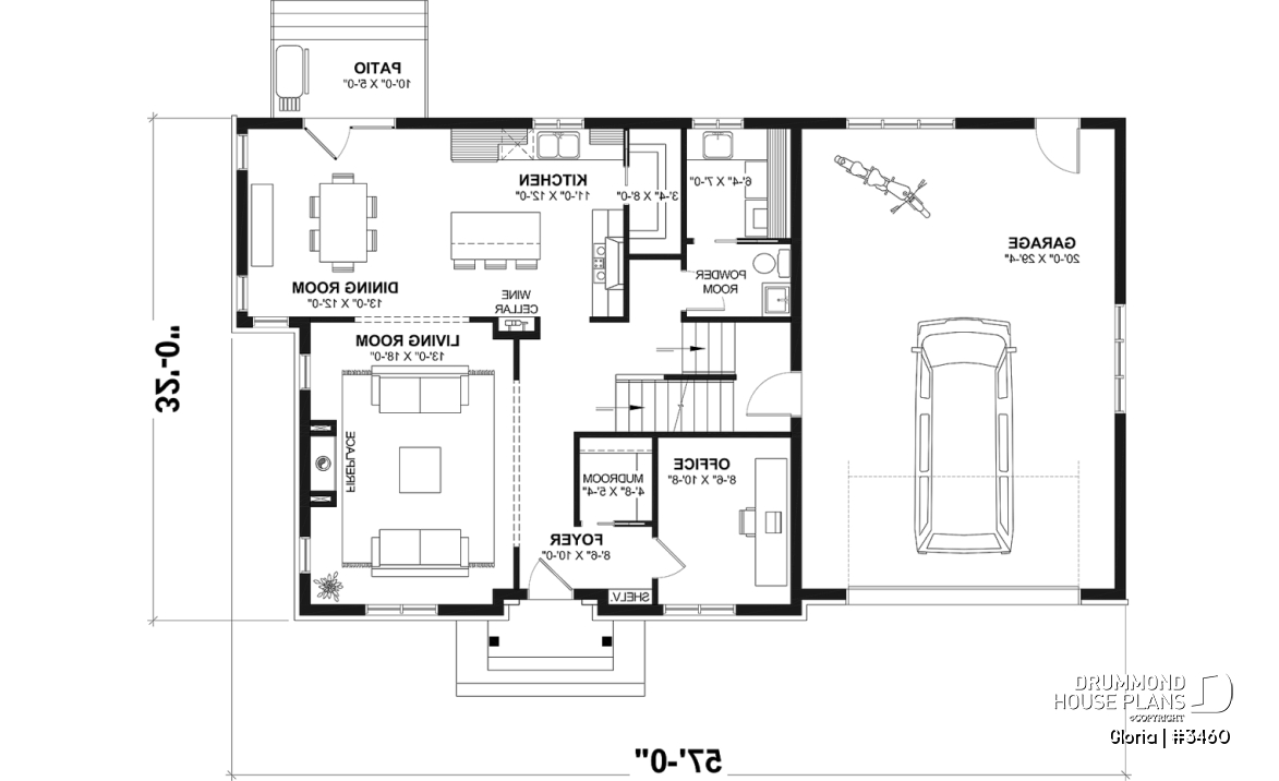 1st level - Spacious house plan, 4+ bedrooms, large garage, office, master suite, optional finished basement ($) - Gloria
