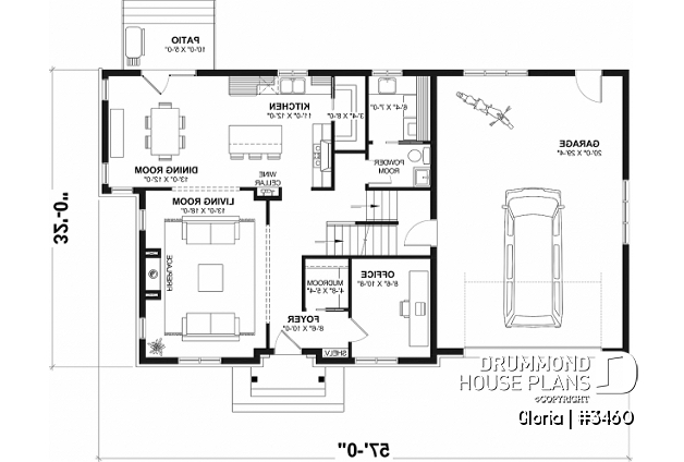 1st level - Spacious house plan, 4+ bedrooms, large garage, office, master suite, optional finished basement ($) - Gloria