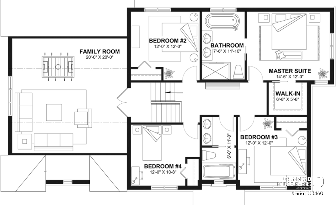 2nd level - Spacious house plan, 4+ bedrooms, large garage, office, master suite, optional finished basement ($) - Gloria