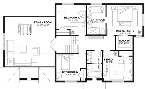 2nd level - Spacious house plan, 4+ bedrooms, large garage, office, master suite, optional finished basement ($) - Gloria
