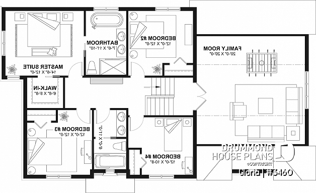 2nd level - Spacious house plan, 4+ bedrooms, large garage, office, master suite, optional finished basement ($) - Gloria