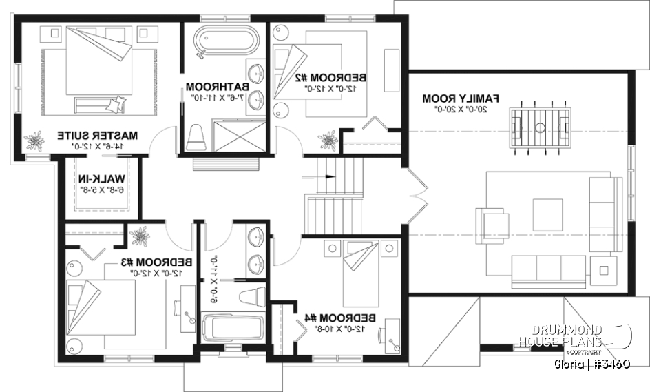 2nd level - Spacious house plan, 4+ bedrooms, large garage, office, master suite, optional finished basement ($) - Gloria