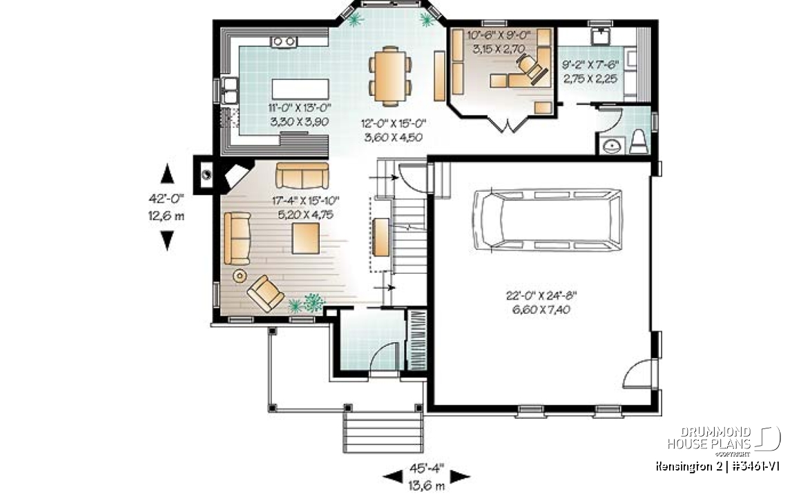 1st level - 4 to 5 bedrooms, 3 bathrooms floor plan, 2-car garage, large game room, formal living room with fireplace - Kensington 2