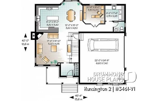 1st level - 4 to 5 bedrooms, 3 bathrooms house plan, 2-car garage, large game room, formal living room with fireplace - Kensington 2