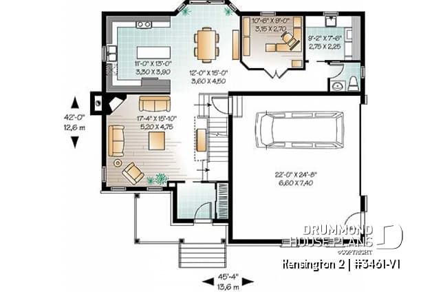 1st level - 4 to 5 bedrooms, 3 bathrooms house plan, 2-car garage, large game room, formal living room with fireplace - Kensington 2