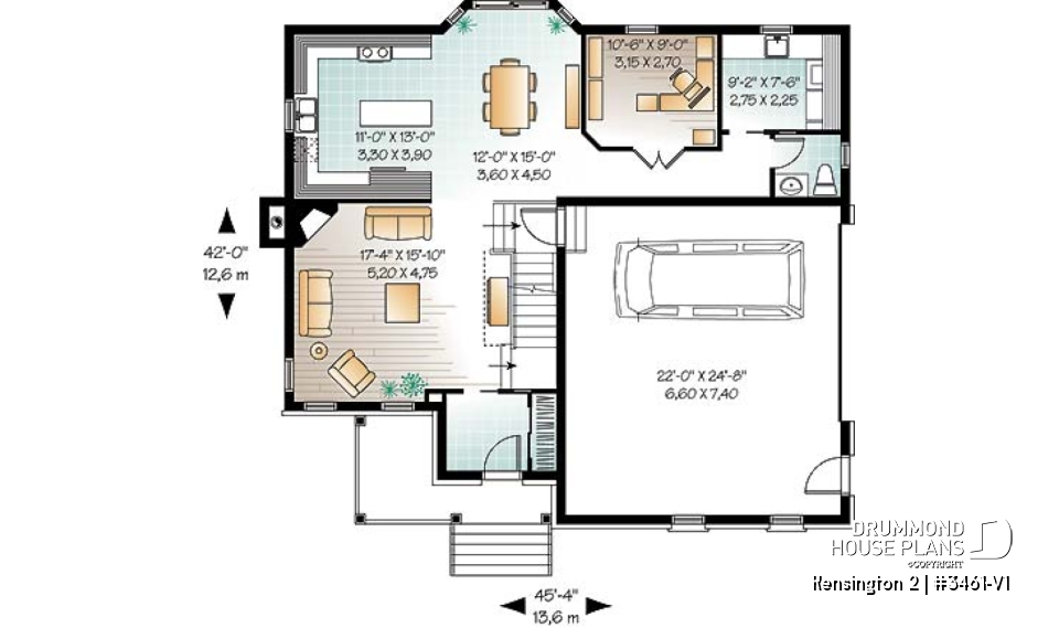 1st level - 4 to 5 bedrooms, 3 bathrooms floor plan, 2-car garage, large game room, formal living room with fireplace - Kensington 2