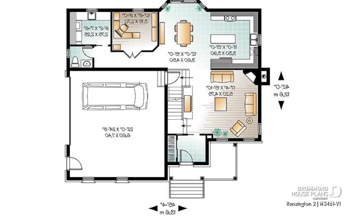 1st level - 4 to 5 bedrooms, 3 bathrooms floor plan, 2-car garage, large game room, formal living room with fireplace - Kensington 2