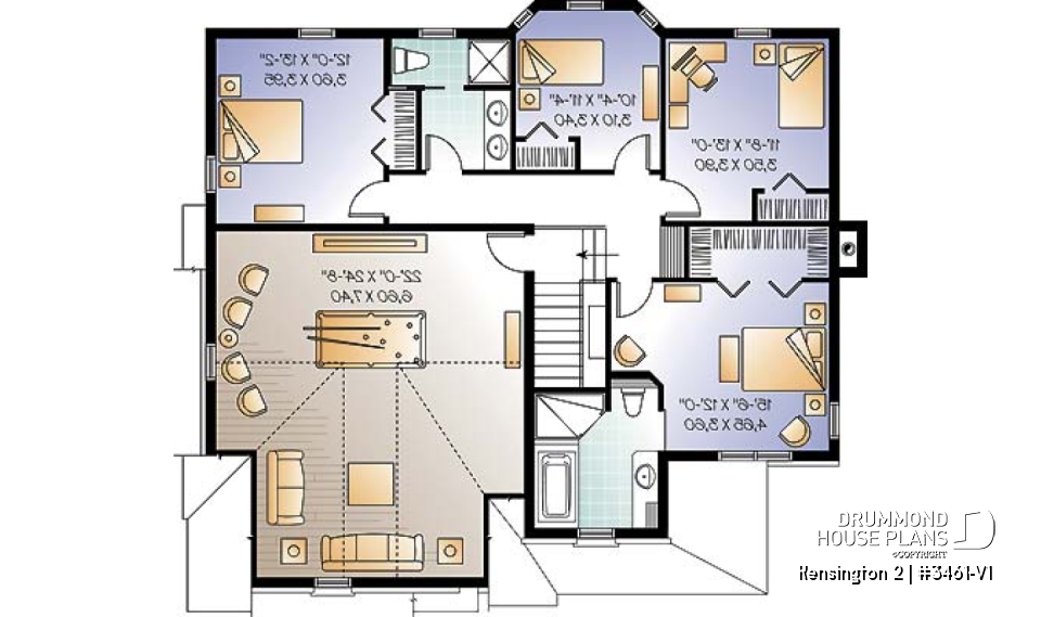2nd level - 4 to 5 bedrooms, 3 bathrooms floor plan, 2-car garage, large game room, formal living room with fireplace - Kensington 2
