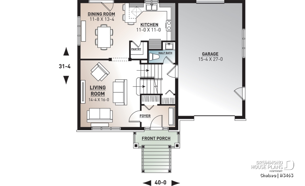 1st level - Beautiful 4 beds 3 baths Country style home plan with a second family room on second floor - Chelsea