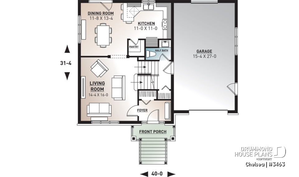 1st level - Beautiful 4 beds 3 baths Country style home plan with a second family room on second floor - Chelsea
