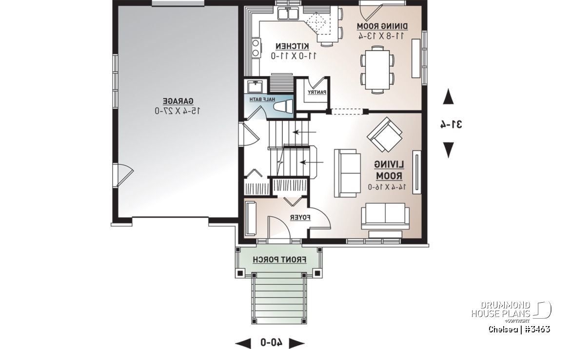 1st level - Beautiful 4 beds 3 baths Country style home plan with a second family room on second floor - Chelsea